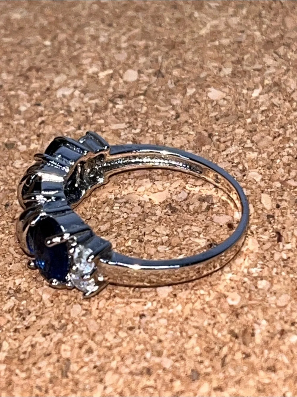 925 Sterling Silver Blue Sapphire 3-Stone Statement Ring 7